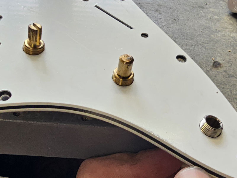 CTS pots and Switchcraft Mono mounted to a Dan Smith Stratocater Pickguard