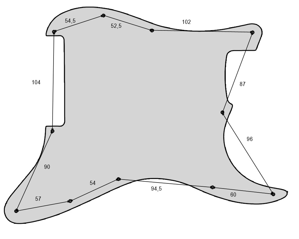Stratocaster Pickguard Plate Specification Diagram